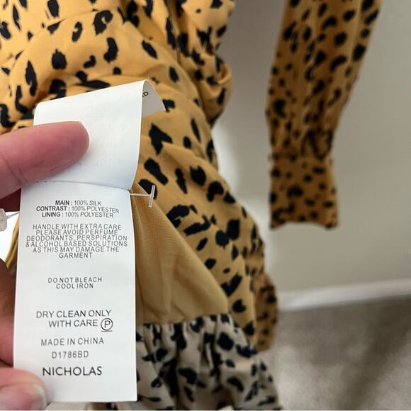 Nicholas Gathered Frill Silk Dress Ruffle Mini Cheetah Womens Size 10 - Picture 12 of 13